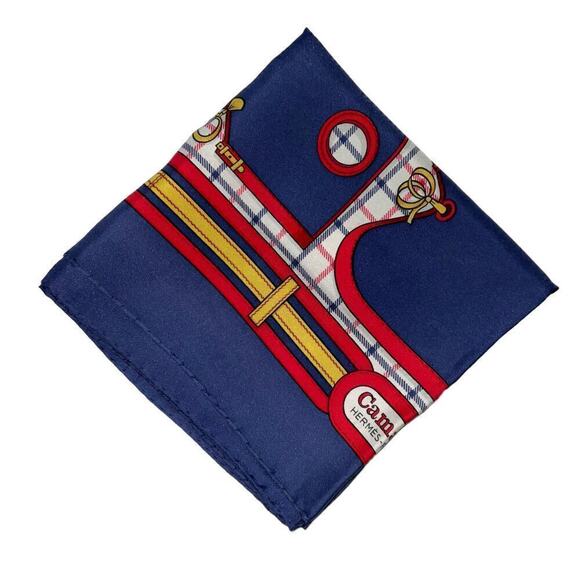 Hermes Paris Camails 100% Silk Scarf 90cm Square Red Blue Yellow in Box - Picture 12 of 13